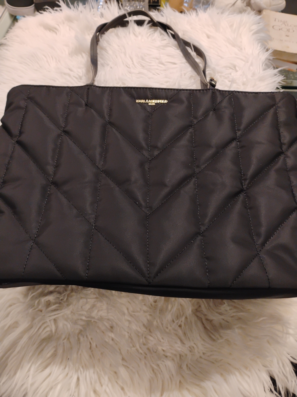 Karl Lagerfeld Black Quilted Chevron Tote